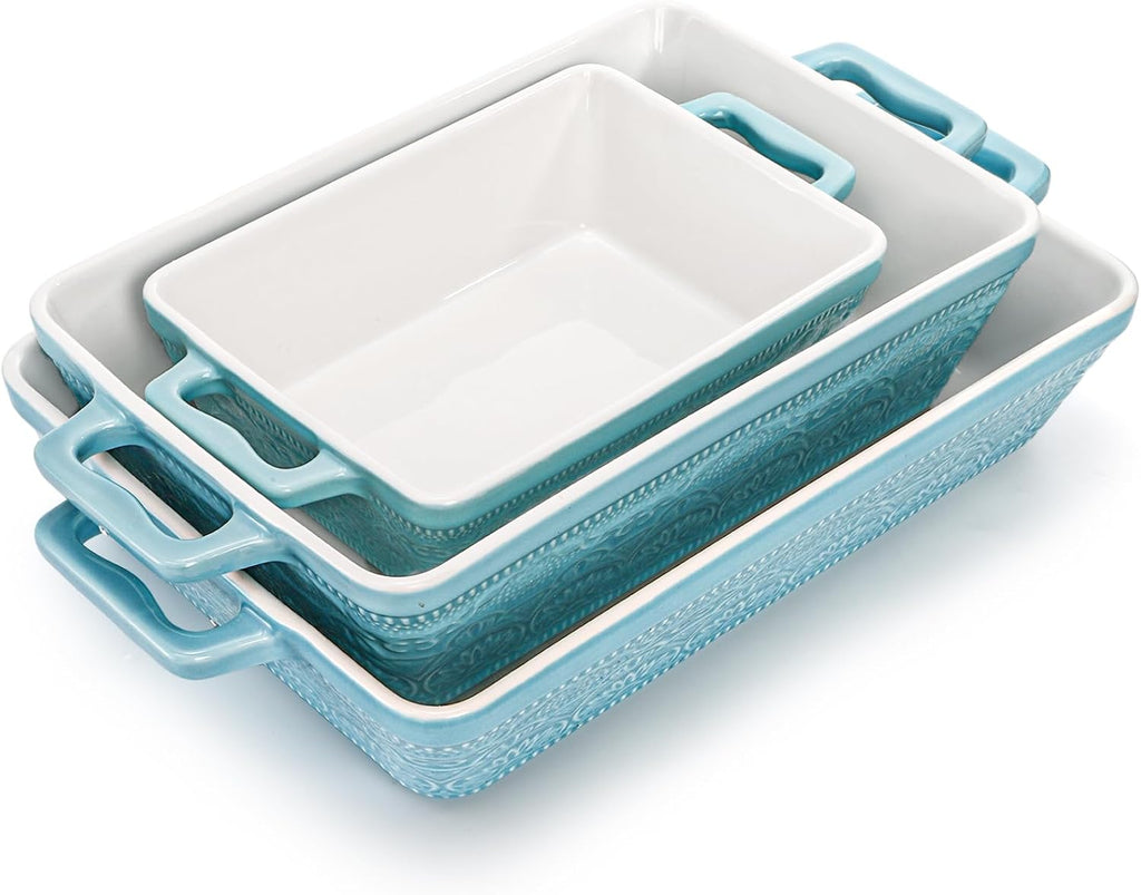 Set of 3 Ceramic Dishes, Rectangular Bakeware with Handles, Elegant Casserole Dish Set Lasagna Pan for , Cooking