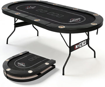 84" Poker Table for 10 Players, Foldable Texas Holdem Table with Padded Rails & 10 Cup Holders, Portable Casino Board