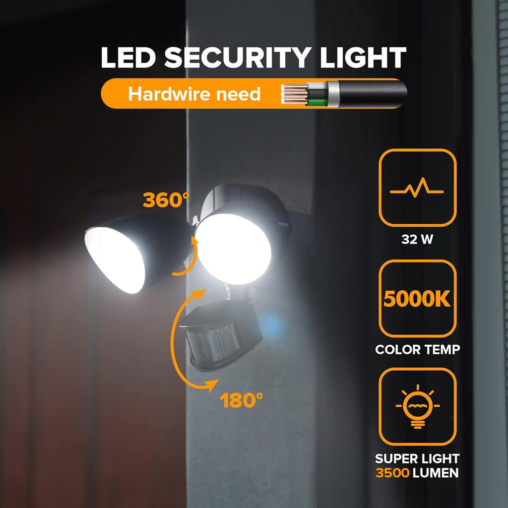 32W 3500 Lumen LED Security Lights Motion Sensor Light Outdoor, 5000K Daylight, IP65 Waterproof, Dusk to Dawn