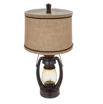 Antique Lantern Table Lamp, 22 Inch, Rustic Brown