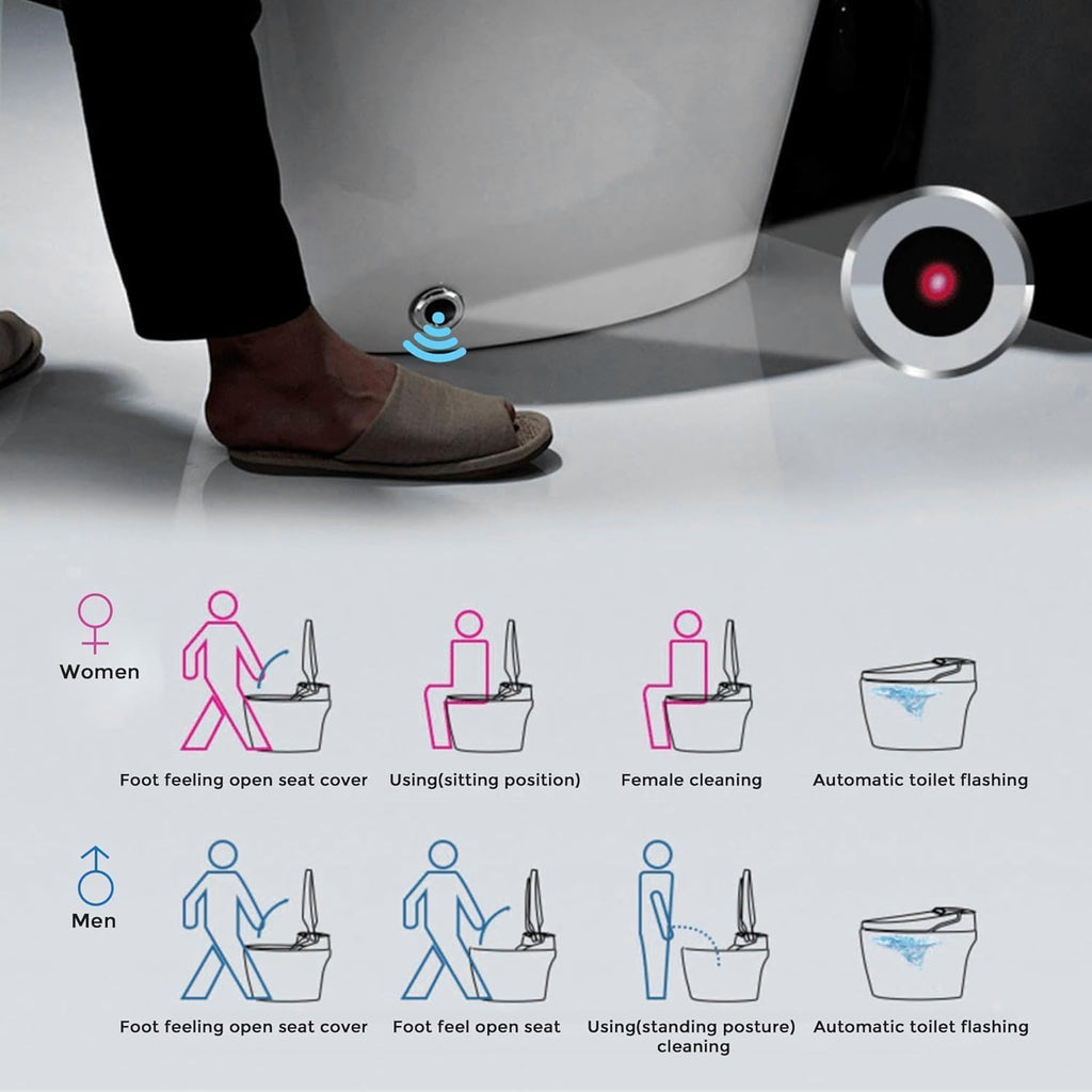 Auto Open/Close Lid Smart Toilet Bidet with Built-in Tank, Auto Flush & Wash, Elongated Heated Seat
