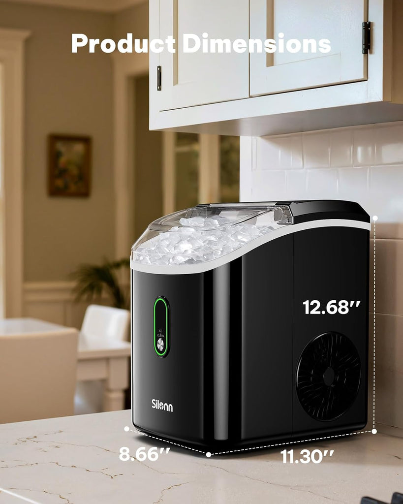 Nugget Ice Maker Countertop, Pellet Ice Machine with Self-Cleaning Function, Sonic Ice Maker Produces 33lbs