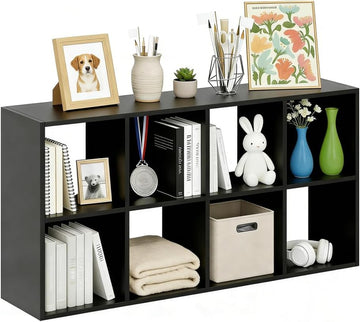 8 Cube Storage Organizer Shelf, Open Cube Bookshelf, Reversible Bookcase, Sturdy Modern Storage, Black