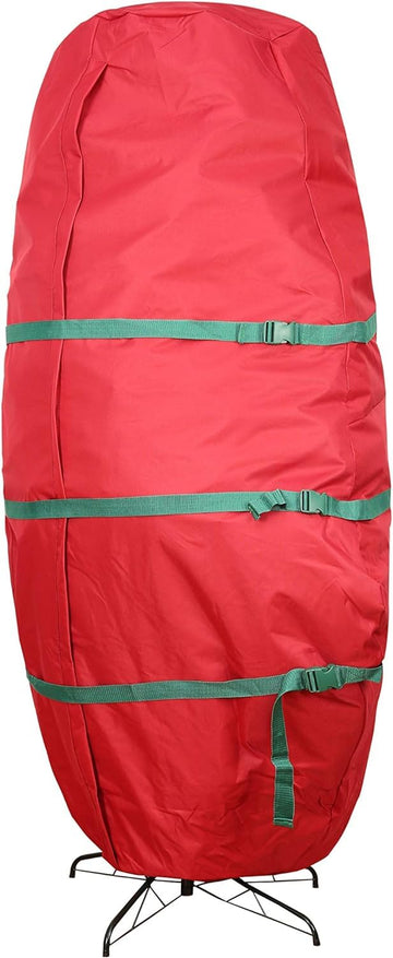 Upright Christmas Tree Storage Bag, Fits Up to 6 ft Tall Artificial Tree, Heavy Duty 600D Canvas Red Christmas Tree
