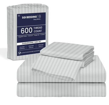 80" W x98 L 4Pc Texas King Sheet Set 100% Egyptian Cotton - 600 Thread Count, Fits 12" Deep Pocket - Soft Breathable