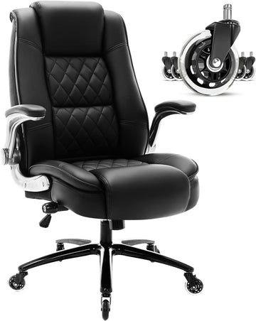 High Back - Flip Arms Adjustable Built-in Lumbar Support, Executive Computer Desk Chair Work Chairs, Thick Padded