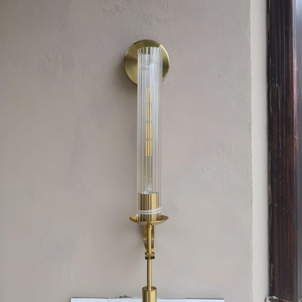 Gold Wall Sconce, 28 Inch Modern Metal Glass Wall Light Fixture, Wall Lamp for Living Room Bedroom Hallway (Pack of 1)