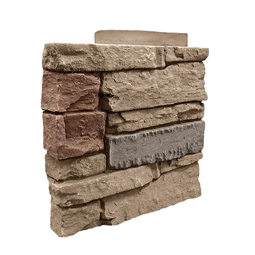 Faux Stacked Stone Left Corner Panel 12.5" x 11.25" in Desert Sunrise Color for Do It Yourself Friendly Home