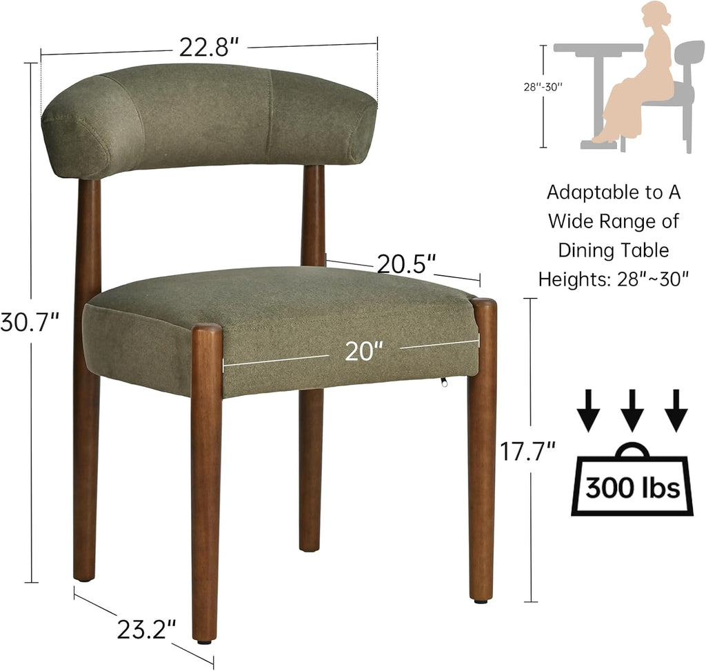 Wooden Dining Chairs Set of 2, Modern Upholstered Dining Room Chairs with Walnut Wood Legs and Curved Backrest