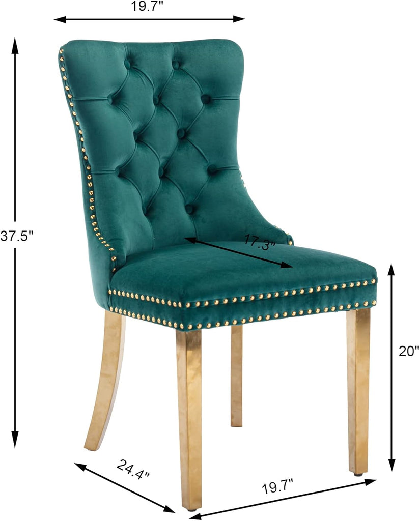 Velvet Dining Chairs Set of 6, Upholstered Dining Room Chairs with Back Ring Pull Trim and Golden Stainless Steel