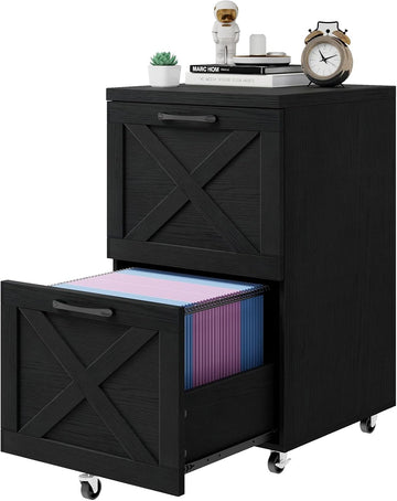 Farmhouse File Cabinet with 2 Drawers, Vertical Filing Cabinet on Wheels for Letter/A4 Size Hanging Files, Mobile