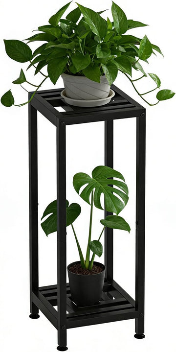 Metal Plant Stand, 2-Tier Indoor Outdoor Flower Pot Holder, 40*11.81*11.81 Inch, 230 lb Capacity, Adjustable Feet