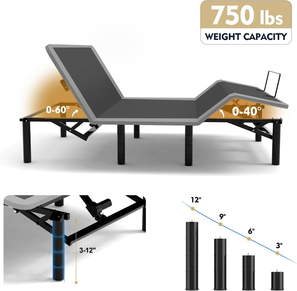 Queen Adjustable Bed Frame Base with Massage and Remote