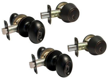 Dark Oil Rubbed Bronze Entry Entrance Oval Egg Shaped Knob Handle with Matching Single Cylinder Deadbolt Combo Combo