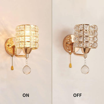 Modern Luxury Gold Crystal Wall Sconces Set of 2, Hardwired Lights Standard E26 Socket Decorative Light Fixture