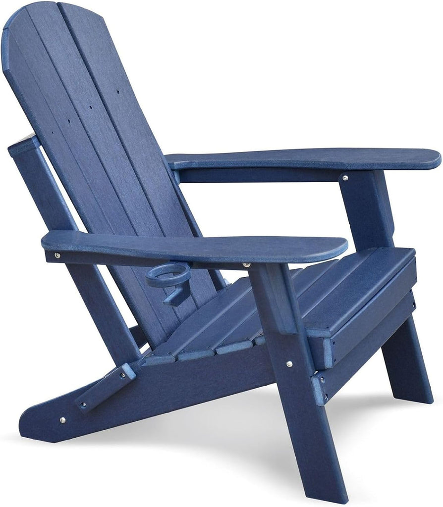 Folding Adirondack Chair - Weather Resistant HDPE Outdoor Lawn Chair - Patio Furniture - Blue/Dark Grey - 350lbs