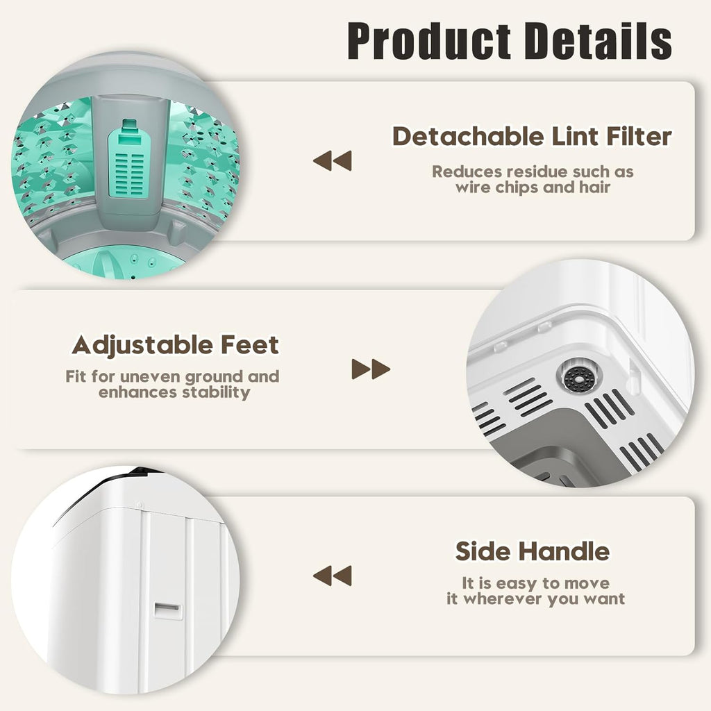28 lbs Portable Washing Machine, Fully Automatic Portable Washer with LED Display, 10 Wash Cycles, 5 Water Levels, 24H