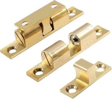 10 Pcs Solid Brass Cabinet Door Catch, Dual Ball Tension Latch 2" Closet Ball Roller Catch Latch with Screw (Gold, 50mm)