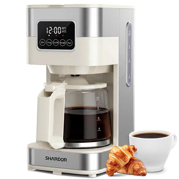 10-Cup Programmable Coffee Maker, Regular & Strong Brew Drip Coffee Machine, Auto Shut Off, Permanent Filter (Beige)