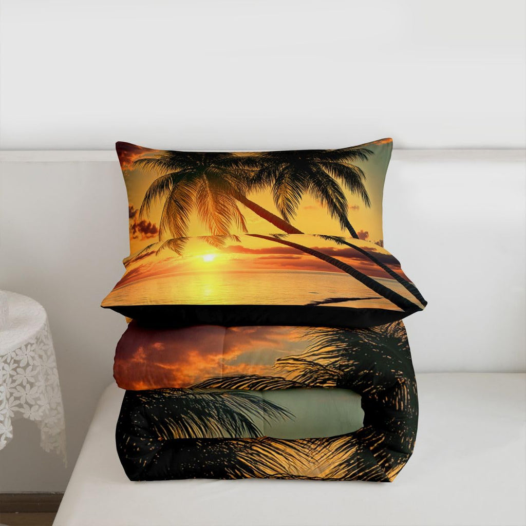 Ocean Beach Comforter Palm Tree Leaves Comforter Set