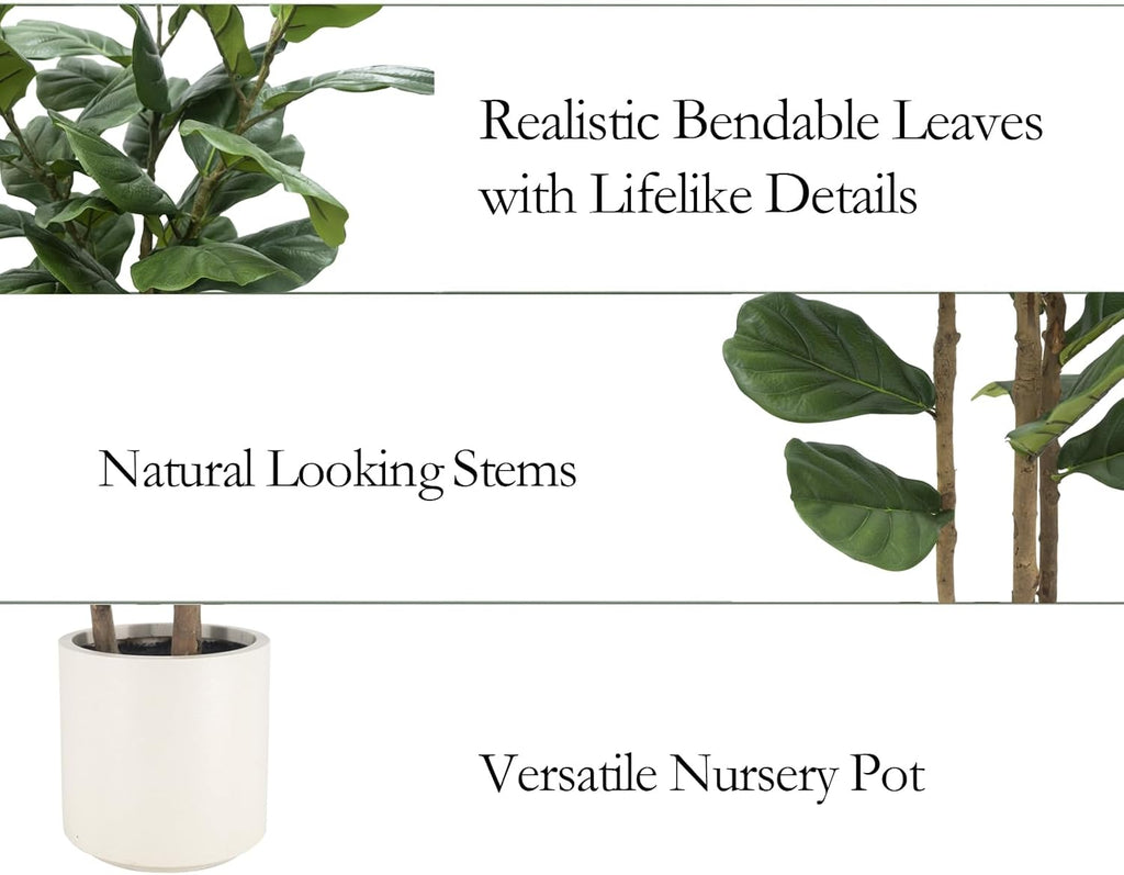 Artificial Fiddle Leaf Fig Tree 6FT with White Tall Planter-Large Faux Tree Tall Fake Floor Plant in Pot,Artificial