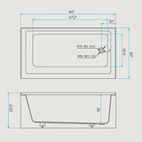 Acrylic Alcove Bathtub 60x30 Inch Rectangular Soaking Tub with Integral Apron Front, Right Drain Glossy White Brushed