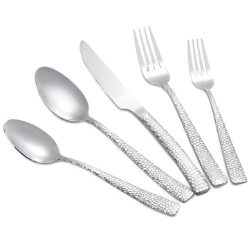 30-Piece Silver Silverware Set, Heavy Duty Hammered 18/10 Stainless Steel Flatware Set for 6, Food-Grade Cutlery Set
