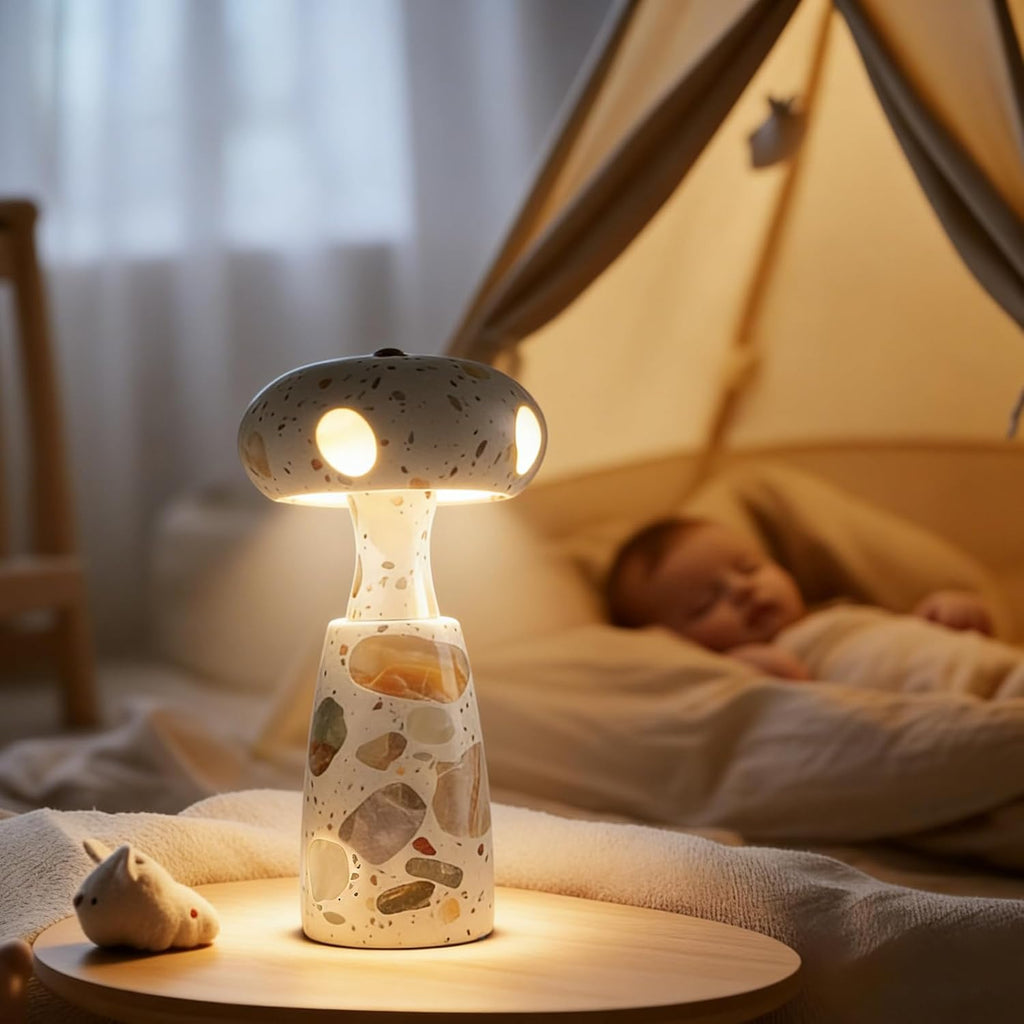 Natural Marble Table Lamp, Three-Color Temperature Dimmable LED Stone Table Lamp