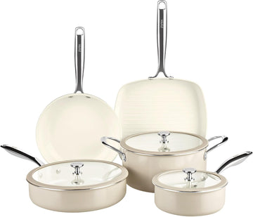8-Piece Ceramic Cookware Set, Pots and Pans with Lids & Handles | Healthy nonstick ceramic coating, induction