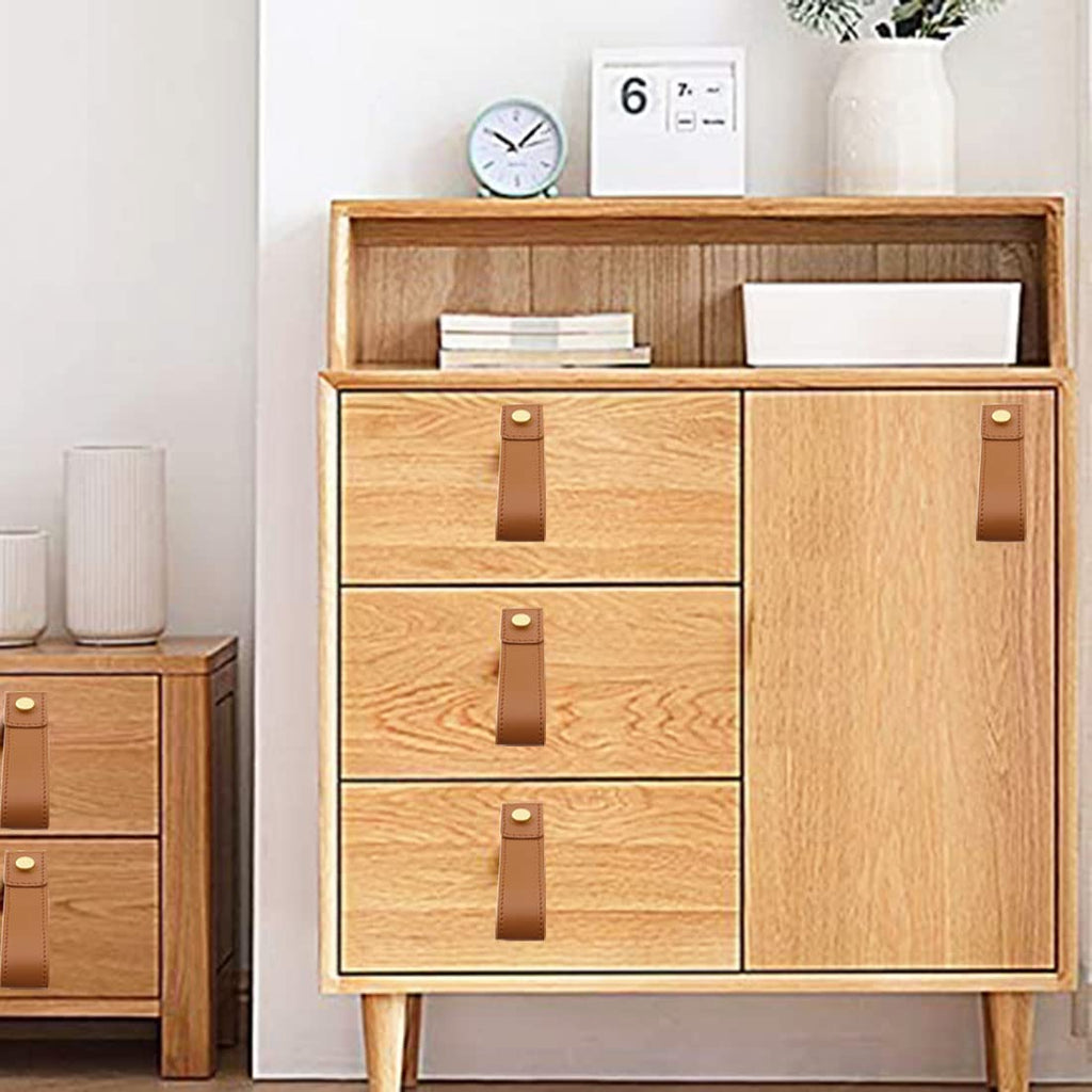 Wall Hanging Strap Wall Mounted Loop Handmade Leather Drawer Pull Leather Cabinet Pulls for Towel Bathroom Kitchen