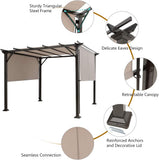 10x10FT Outdoor Patio Shade Structure, Steel Pergola with Retractable Canopy Shades, Rustproof Metal for Patio