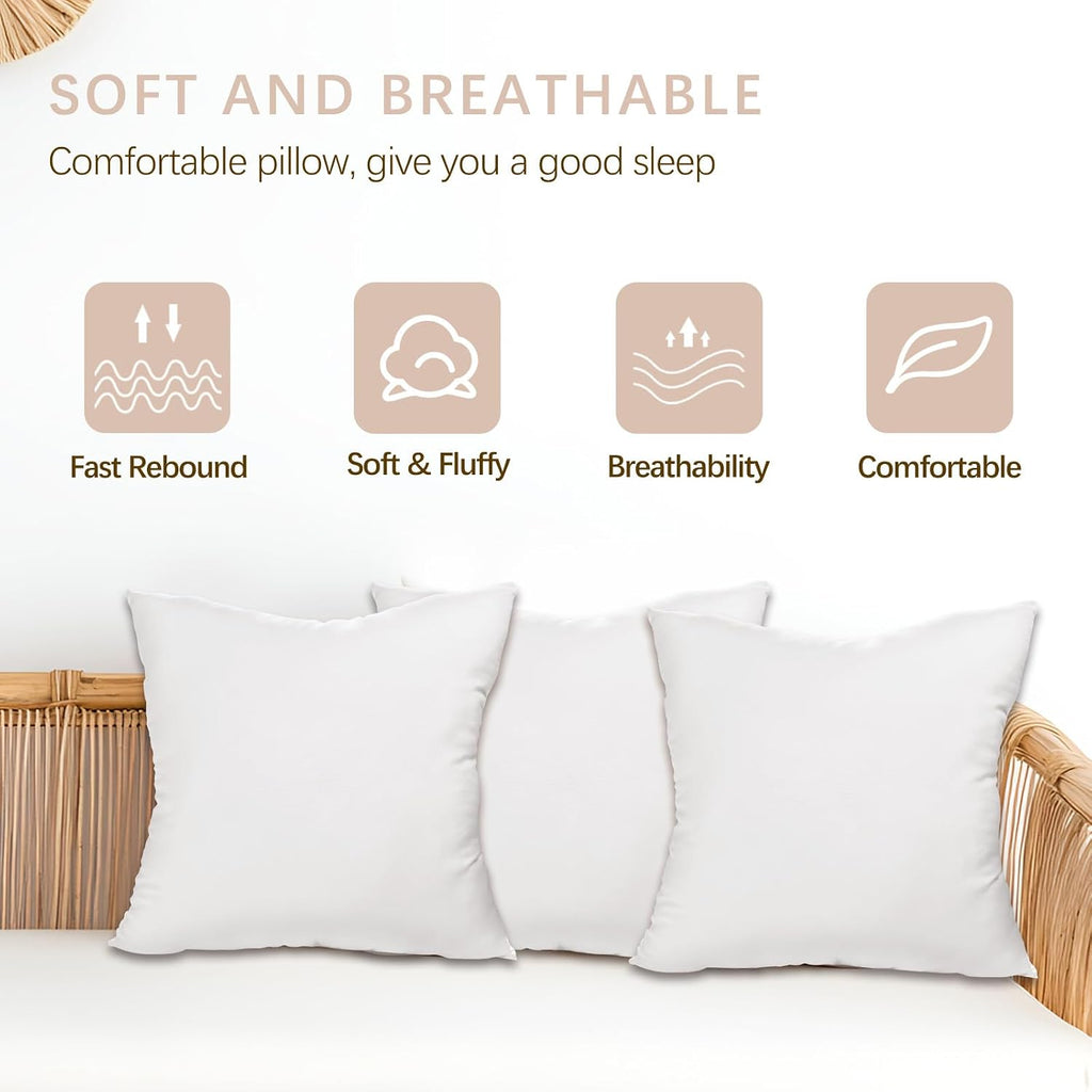 Throw Pillows Insert, White 20x20 in Pillow Inserts with 100% Cotton Cover,Bed and Couch Decorative Stuffer - Set of 2
