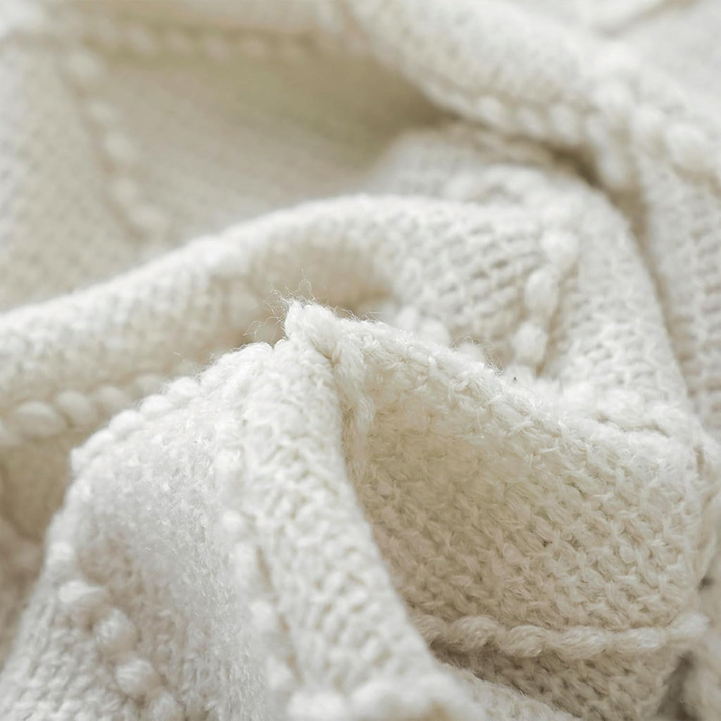 Beige Throw Blanket 50x60 Inches Throw Textured Solid Soft Sofa Couch Decorative Knit Blanket
