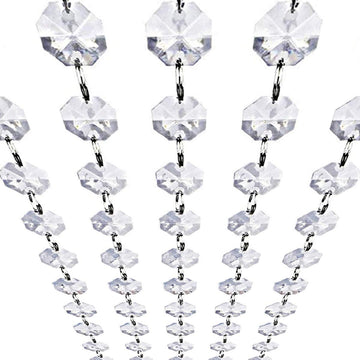 Crystal Garland Strands - Hanging Chandelier Gem Bead Chain - 14mm Clear Octagon Prism Diamond String Decorations for