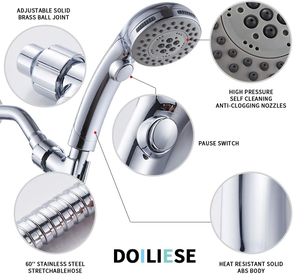 High Pressure Shower Head with Handheld Spray 6 Settings Hand Held Shower Head with On Off Switch and Spa Spray Mode