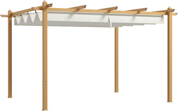 10' x 10' Retractable Pergola Canopy, Wood Grain Aluminum Pergola, Outdoor Sun Shade Shelter for Grill, Garden, Patio