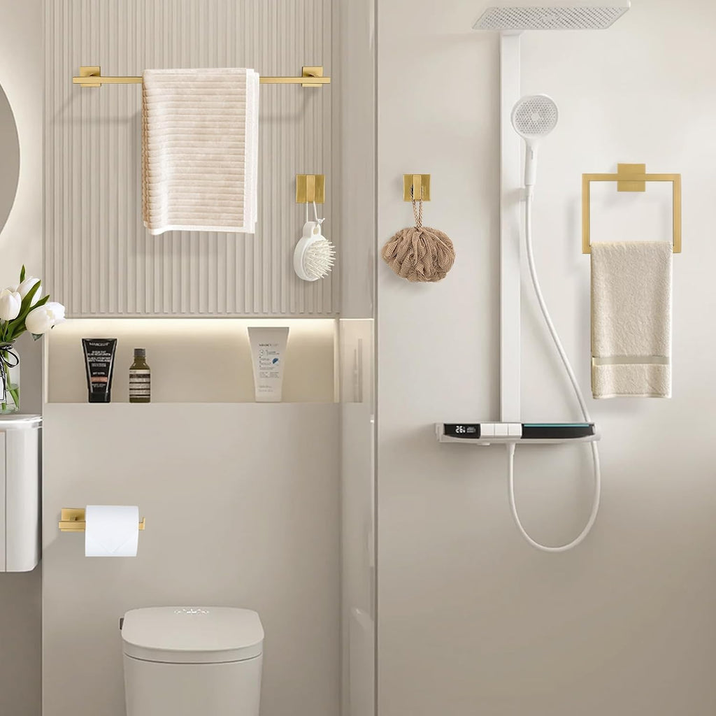 Towel Bar Set, 5-Piece Brushed Gold Bathroom Hardware Set, Gold Bathroom Accessories Set, SUS304 Stainless Steel 23.6