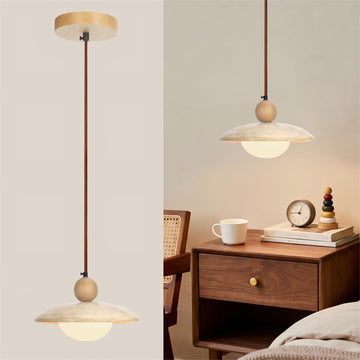Yellow Travertine Wabi Sabi Pendant Light, Japandi Stone Hanging Light