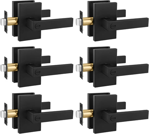 Black Door Handles Privacy Door Levers, Heavy Duty Zinc Alloy Matte Black Interior Door Handles Bathroom (6 Pack)