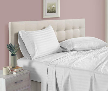 Sheet Set, 100% Long Staple Cotton Sheets Set, with Deep Pocket fit Upto 15 Inch (Ticking Stripe Pattern