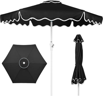 7.5ft Patio Market Umbrella with Wavy Trim, UV-Fade-Resistant 210g Canopy, Crank & Tilt, Wind Vent, Heavy-Duty Frame - B