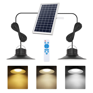 Solar Indoor Lights Outdoor, LED Solar Pendant Lights 3 Color Dimmable Lighting with Remote Control, Gazebo