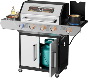 4-Burner Propane Gas Grill with Side Burner, LED Display, 60,000 BTU BBQ Grill with Stainless Steel Body, 629 Sq. In. Cooking Area