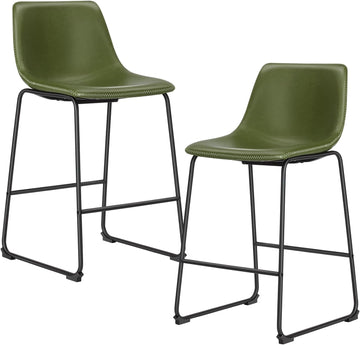 Bar Stools Set of 2, 26 Inch Counter Height Faux Leather Barstools with Back, Modern Metal Leg Bar Chairs