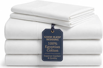 100% Egyptian Cotton Split King Sheets Sets for Adjustable Bed, Bright White