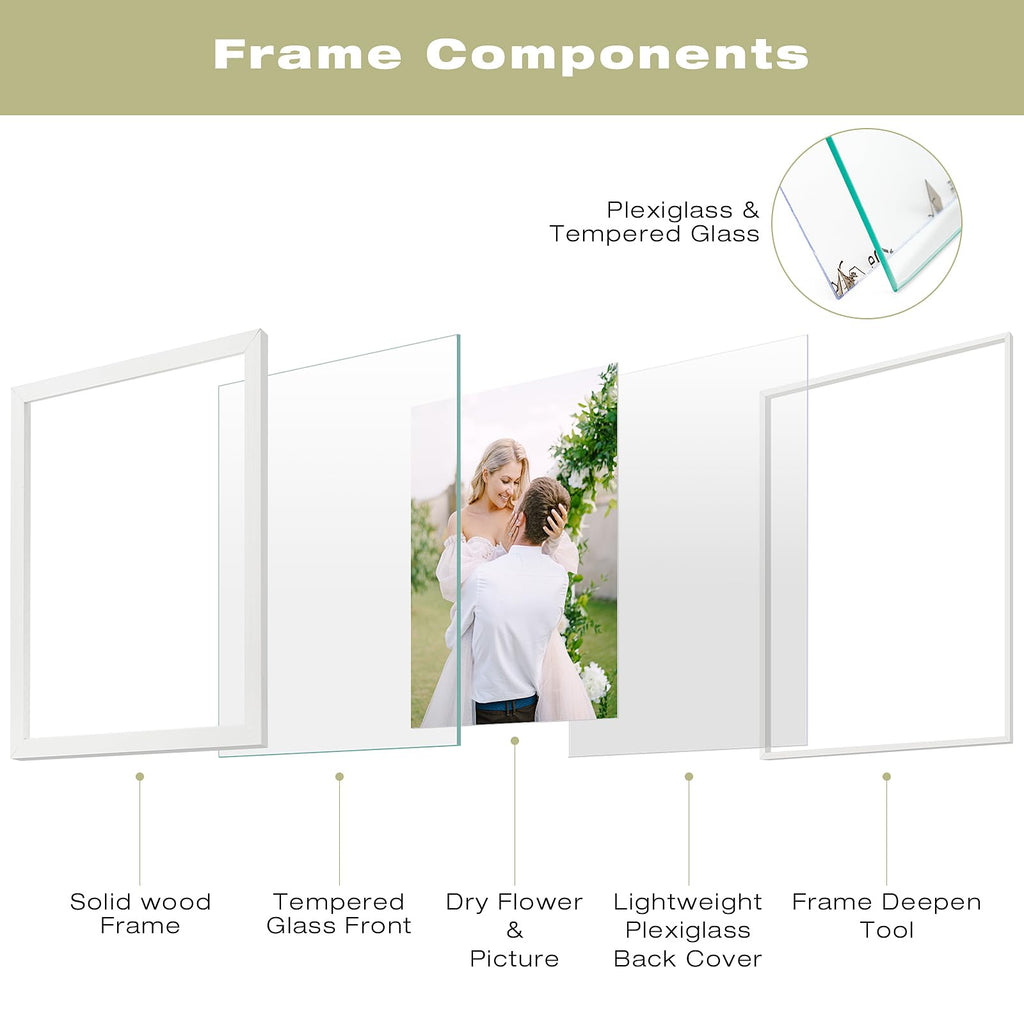 11x14 Floating Picture Frame White - Solid Wood for Pressed Flower -1 Pack