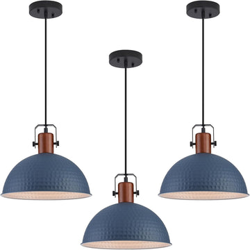 12 Inch Blue Pendant Lights Hammered Matte Pendant Lights for Kitchen Island Industrial Farmhouse Adjustable Height