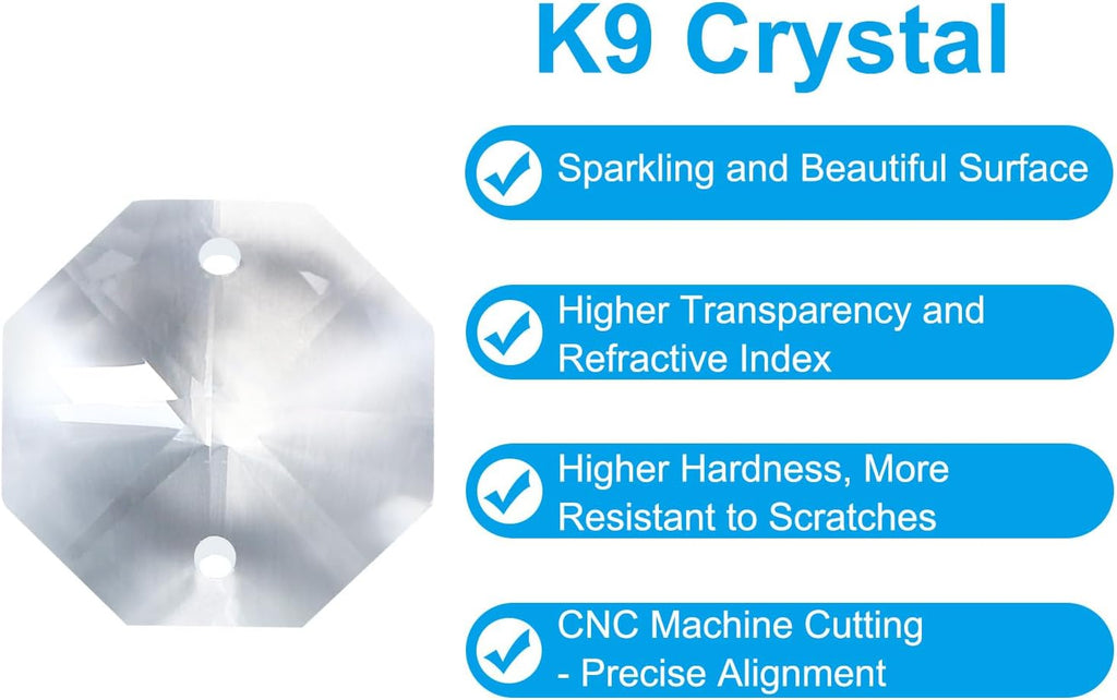 K9 Crystal Octagon Beads 2 Holes Pendants with Ring