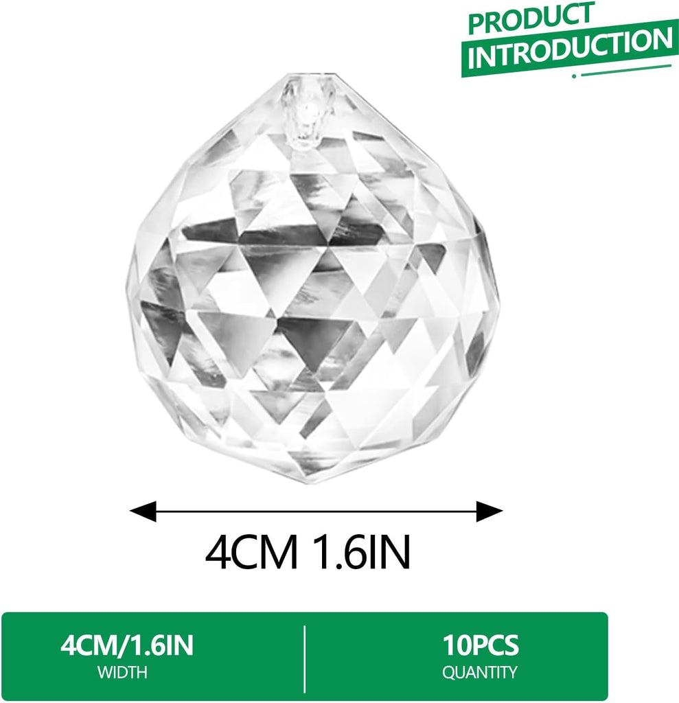 Crystal Prism 10PCS 1.6" Crystal Ball Prism K9 Hanging Suncatchers - Precision Faceted Cuts Brilliant Rainbow Effects