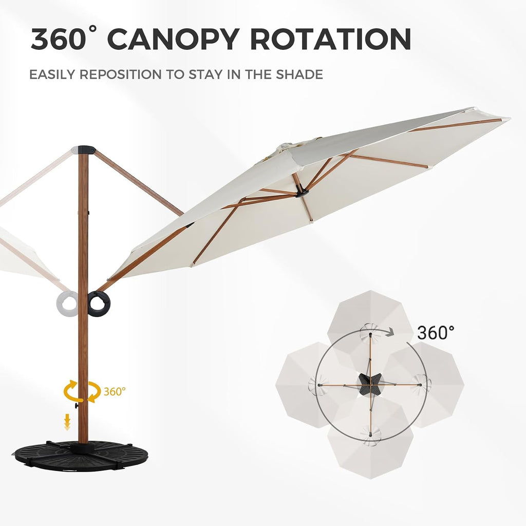 12 FT Patio Umbrella, Outdoor Cantilever Round Umbrella with 360° Rotation, Aluminum Offset Umbrella Pool, Beige